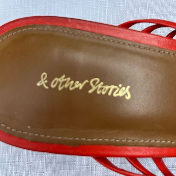 & Other Stories orange/red sandals, straps across the top, made in Spain, 38 - Picture 2 of 9